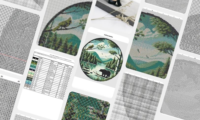 Threads, hoop, and fabric flatlay