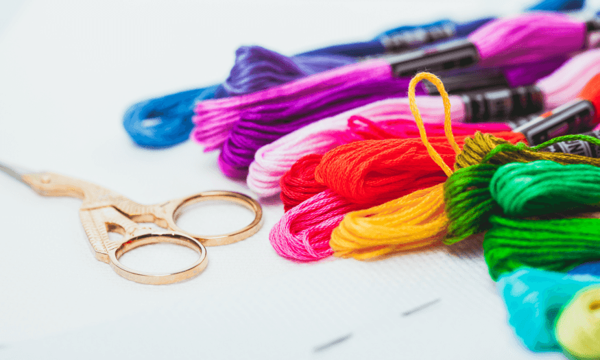 Cozy moment with stitching and coffee