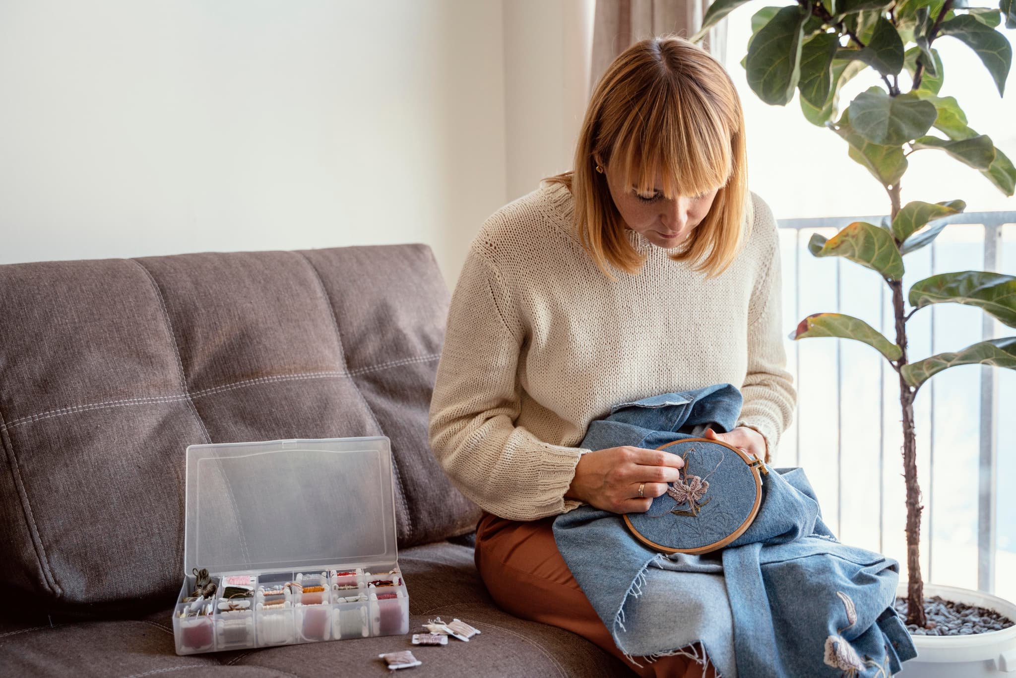 Cozy cross stitch workspace